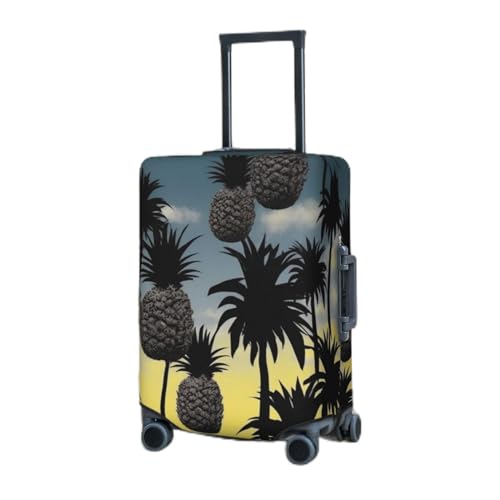 KHiry Gepäckabdeckung für Reisen, elastische Kofferabdeckung, Ananas-Silhouette und Palme, Gepäckschutz für Erwachsene, kratzfest, dekorative Abdeckung für Reisen, Schwarz , L von KHiry