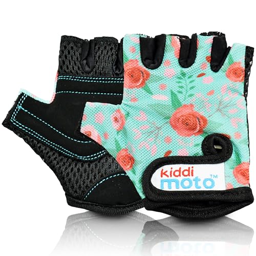 KIDDIMOTO Kinder Fahrradhandschuhe Fingerlose für Jungen und Mädchen/Fahrrad Handschuhe/Bike Kinder Handschuhe - Blumen - S (2-5y) von KIDDIMOTO