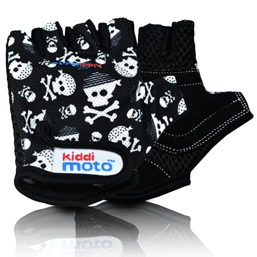 KIDDIMOTO Kinder Fahrradhandschuhe Fingerlose für Jungen und Mädchen - Pirat Skullz - S (2-5y) von KIDDIMOTO