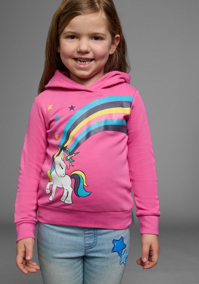 KIDSWORLD Langarmshirt EINHORN Regenbogen mit Glitzerdruck von KIDSWORLD