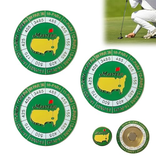 The Masters Scorecard Golfballmarker, magnetische Münz- und Ballmarker zum Gedenken an ein Golf-Major-Turnier, magnetische Yardages-Golfballmarker, Golfzubehör, Geschenke für Golfliebhaber (3pcs) von KIEYIQE