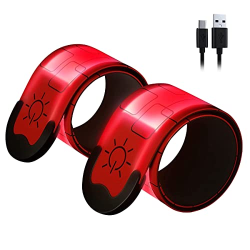 KIKAPA 2Er-Pack Wiederaufladbare Reflektierende USB-ArmbäNder, Gut Sichtbares Leuchtband für LäUfer, Biker, Wanderer, Haustierbesitzer, Rot von KIKAPA