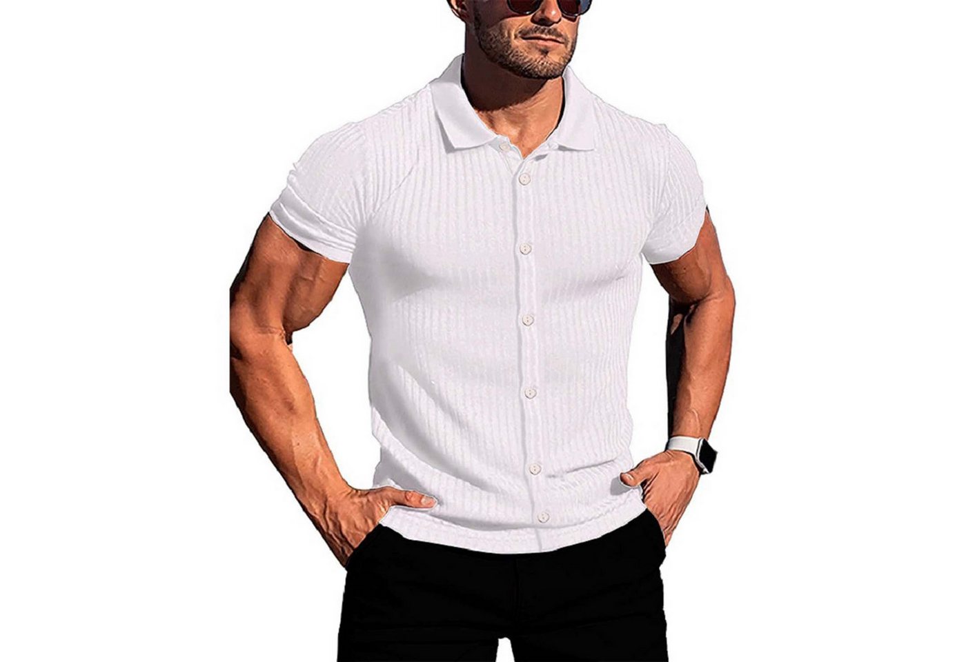 KIKI Kurzarmhemd Herren-Fitness-Shirts, vertikal gestreifte Stretch-Shirts (1-tlg) von KIKI