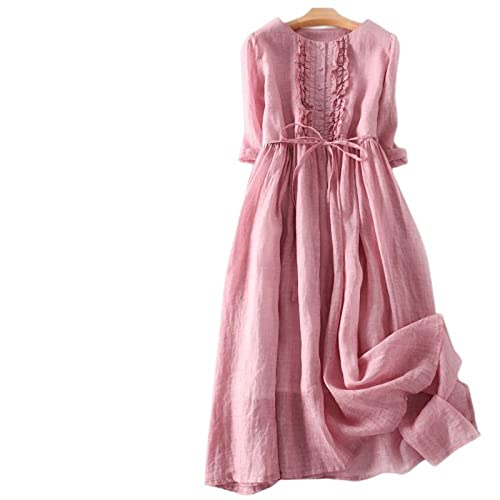 Damen Kleid, Damen Baumwoll-Leinen Kleid Sommer Kurzarm Kleid O-Ausschnitt Knopfleiste Rüschen Kleid Binde Taille Boho Für Party Bankett Strandurlaub,Rosa,M Damen Kleid, Damen Baumwoll-Leinen Kleid Sommer Kurzarm Kleid O-Ausschnitt Knopfleiste Rüschen Kleid Binde Taille Boho Für Party Bankett Strandurlaub,Rosa,M von KIMCCI