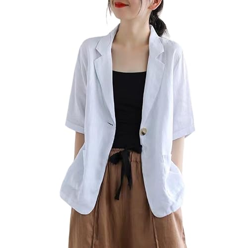 KIMCCI Blazer Damen,Lässige Kurzarm-Blazerjacke Baumwoll-Leinen-Bolero Leichte Sommerjacken Fallendes Revers Taschenlose Business-Bürojacke Anzüge Strickjacke Für Mädchen Damen,Weiß,L KIMCCI Blazer Damen,Lässige Kurzarm-Blazerjacke Baumwoll-Leinen-Bolero Leichte Sommerjacken Fallendes Revers Taschenlose Business-Bürojacke Anzüge Strickjacke Für Mädchen Damen,Weiß,L von KIMCCI