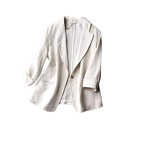 KIMCCI Blazer Damen Elegant,Baumwoll-Leinen-Blazer-Jacke Anzug Sommer 3/4-Ärmel Strickjacke Vorne Offen Kerbtasche Arbeit Business Casual Blazer Anzüge Jacke Für Damen Leichte Anzugjacke,Apricot,L KIMCCI Blazer Damen Elegant,Baumwoll-Leinen-Blazer-Jacke Anzug Sommer 3/4-Ärmel Strickjacke Vorne Offen Kerbtasche Arbeit Business Casual Blazer Anzüge Jacke Für Damen Leichte Anzugjacke,Apricot,L von KIMCCI