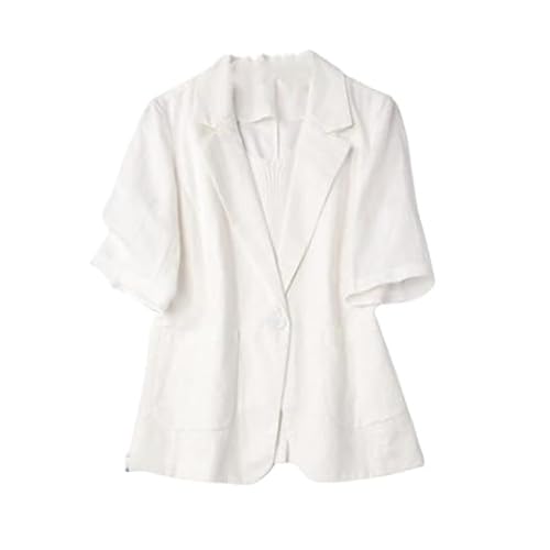 KIMCCI Blazer Für Damen,Elegante Kurzarm-Blazerjacke Baumwoll-Leinen-Bolero Leichte Sommerjacken Fallendes Revers Tasche Slim Fit Business Bürojacke Anzüge Strickjacke Für Mädchen Damen,Weiß,L KIMCCI Blazer Für Damen,Elegante Kurzarm-Blazerjacke Baumwoll-Leinen-Bolero Leichte Sommerjacken Fallendes Revers Tasche Slim Fit Business Bürojacke Anzüge Strickjacke Für Mädchen Damen,Weiß,L von KIMCCI