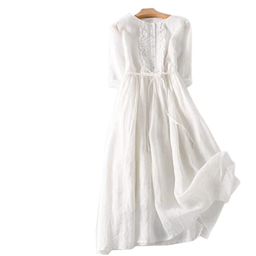 KIMCCI Boho Kleid Damen, Damen-Baumwoll-Leinen-Kleid, Sommer, Kurzarm, O-Ausschnitt, Knopfleiste, Rüschenkleid, Bindegürtel, Boho, Für Party, Bankett, Strandurlaub,Weiß,XXL KIMCCI Boho Kleid Damen, Damen-Baumwoll-Leinen-Kleid, Sommer, Kurzarm, O-Ausschnitt, Knopfleiste, Rüschenkleid, Bindegürtel, Boho, Für Party, Bankett, Strandurlaub,Weiß,XXL von KIMCCI