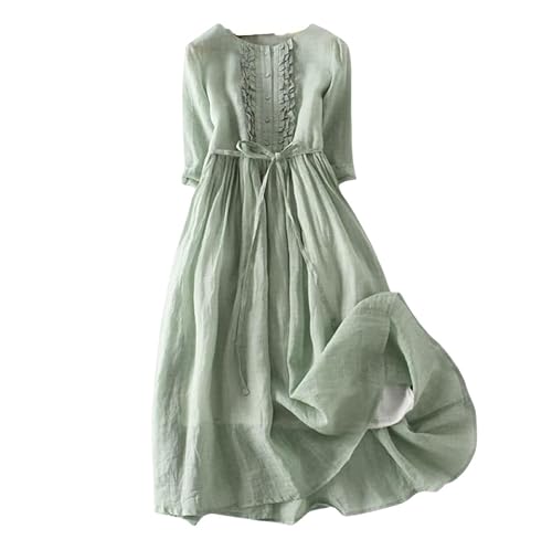 KIMCCI Boho Kleid Damen, Damen Baumwoll-Leinen Kleid Sommer Kurzarm Kleid O-Ausschnitt Knopfleiste Rüschen Kleid Binde Taille Boho Für Party Bankett Strandurlaub,Grün,XL KIMCCI Boho Kleid Damen, Damen Baumwoll-Leinen Kleid Sommer Kurzarm Kleid O-Ausschnitt Knopfleiste Rüschen Kleid Binde Taille Boho Für Party Bankett Strandurlaub,Grün,XL von KIMCCI