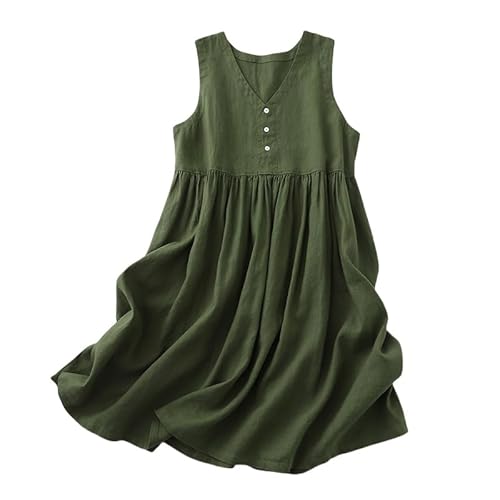 KIMCCI Boho Kleid Damen, Damenkleid Aus Baumwolle Und Leinen, Sommer, Einfarbig, Ärmellos, V-Ausschnitt, Weich Und Atmungsaktiv, Boho-Kleid Für Büro, Party, Bankett, Strandurlaub,Grün,L KIMCCI Boho Kleid Damen, Damenkleid Aus Baumwolle Und Leinen, Sommer, Einfarbig, Ärmellos, V-Ausschnitt, Weich Und Atmungsaktiv, Boho-Kleid Für Büro, Party, Bankett, Strandurlaub,Grün,L von KIMCCI