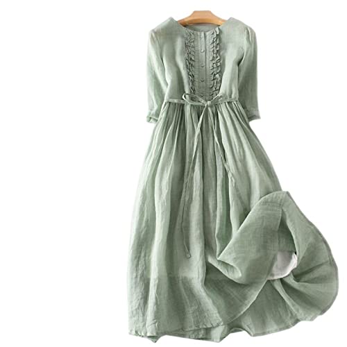 KIMCCI Sommerkleid Damen, Damen Baumwoll-Leinen Kleid Sommer Kurzarm Kleid O-Ausschnitt Knopfleiste Rüschen Kleid Binde Taille Boho Für Party Bankett Strandurlaub,Grün,XXL KIMCCI Sommerkleid Damen, Damen Baumwoll-Leinen Kleid Sommer Kurzarm Kleid O-Ausschnitt Knopfleiste Rüschen Kleid Binde Taille Boho Für Party Bankett Strandurlaub,Grün,XXL von KIMCCI