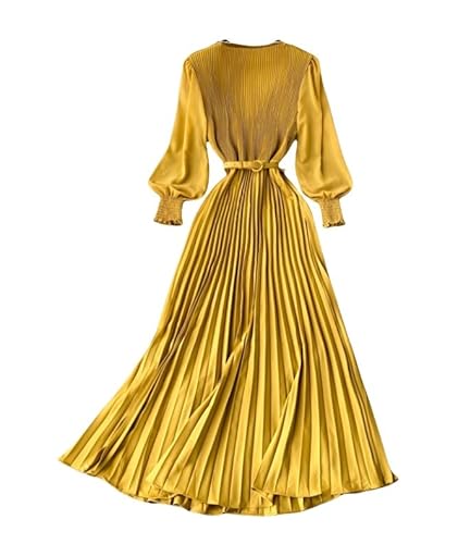 KIMCCI Sommerkleid Damen, Damen-Boho-Chiffonkleid, Elegantes, Plissiertes Midikleid, 3/4-Laternenärmel, O-Ausschnitt, Urlaubskleid, A-Linie, Mit Gürtel Für Büro, Freizeit, Sommer-Damenkleid, Gelb KIMCCI Sommerkleid Damen, Damen-Boho-Chiffonkleid, Elegantes, Plissiertes Midikleid, 3/4-Laternenärmel, O-Ausschnitt, Urlaubskleid, A-Linie, Mit Gürtel Für Büro, Freizeit, Sommer-Damenkleid, Gelb von KIMCCI