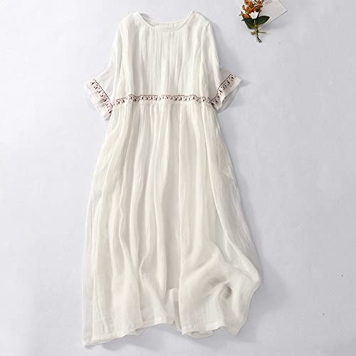 KIMCCI Sommerkleid Damen, Damen-Boho-Kleid, Elegant, Locker, Kurze Ärmel, O-Ausschnitt, A-Linie, Taille, Stickerei, Leinen, Strandkleid, Retro-Freizeitkleid, Midi-Kleid, Lässige Nachtwäsche, Weiß, L KIMCCI Sommerkleid Damen, Damen-Boho-Kleid, Elegant, Locker, Kurze Ärmel, O-Ausschnitt, A-Linie, Taille, Stickerei, Leinen, Strandkleid, Retro-Freizeitkleid, Midi-Kleid, Lässige Nachtwäsche, Weiß, L von KIMCCI