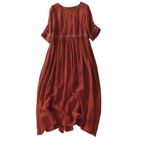 KIMCCI Sommerkleid Damen, Damen-Boho-Kleid, Elegant, Locker, Kurze Ärmel, O-Ausschnitt, A-Linie, Taille, Stickerei, Leinen, Strandkleid, Retro-Freizeitkleid, Midi-Kleid, Lässige Nachtwäsche, Rot, M KIMCCI Sommerkleid Damen, Damen-Boho-Kleid, Elegant, Locker, Kurze Ärmel, O-Ausschnitt, A-Linie, Taille, Stickerei, Leinen, Strandkleid, Retro-Freizeitkleid, Midi-Kleid, Lässige Nachtwäsche, Rot, M von KIMCCI