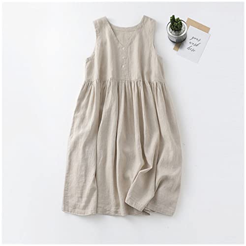 KIMCCI Sommerkleid Damen, Damenkleid Aus Baumwolle Und Leinen, Sommer, Einfarbig, Ärmellos, V-Ausschnitt, Weich Und Atmungsaktiv, Boho-Kleid Für Büro, Party, Bankett, Strandurlaub,Beige,XXL KIMCCI Sommerkleid Damen, Damenkleid Aus Baumwolle Und Leinen, Sommer, Einfarbig, Ärmellos, V-Ausschnitt, Weich Und Atmungsaktiv, Boho-Kleid Für Büro, Party, Bankett, Strandurlaub,Beige,XXL von KIMCCI
