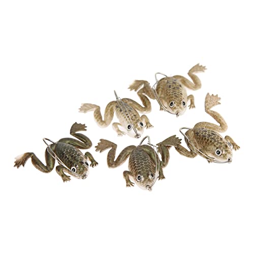 Weicher Froschköder Angelgerät – 5 Stück 3 G Lebensechte Künstliche Gummi-Schwimmköder mit Edelstahlhaken für Süß- und Salzwasserangeln (BROWN) von KIMISS