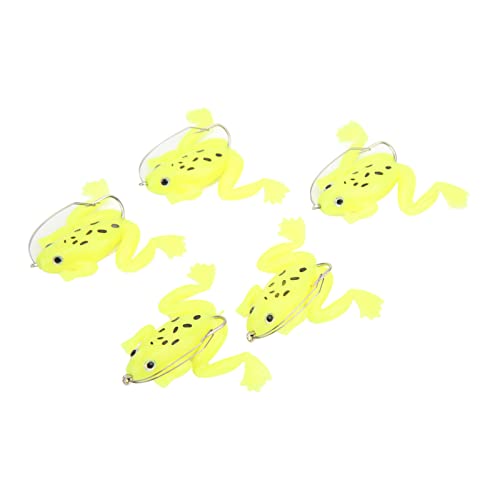 Weicher Froschköder Angelgerät – 5 Stück 3 G Lebensechte Künstliche Gummi-Schwimmköder mit Edelstahlhaken für Süß- und Salzwasserangeln (Fluoreszierendes Gelb) von KIMISS