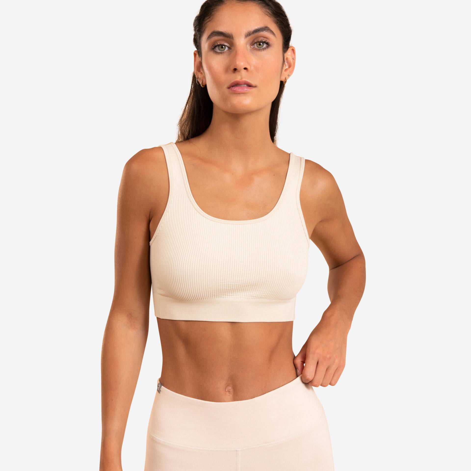 Bustier Yoga Damen Nahtlos ohne Polster weich und leicht - beige von KIMJALY