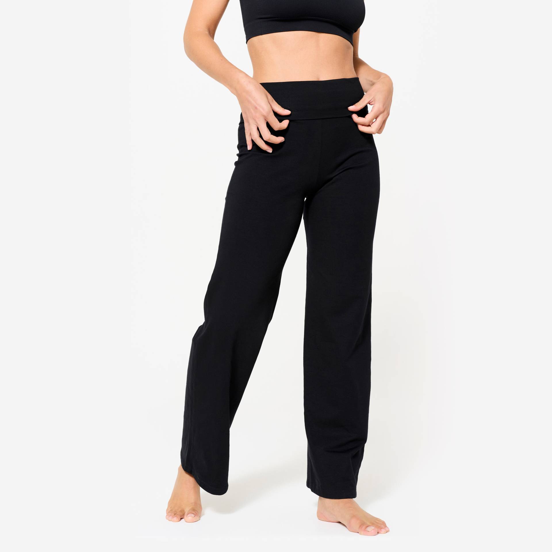 Hose Damen für sanftes Yoga hoher Taillenbund - ultraschwarz Hose Damen für sanftes Yoga hoher Taillenbund - ultraschwarz von KIMJALY