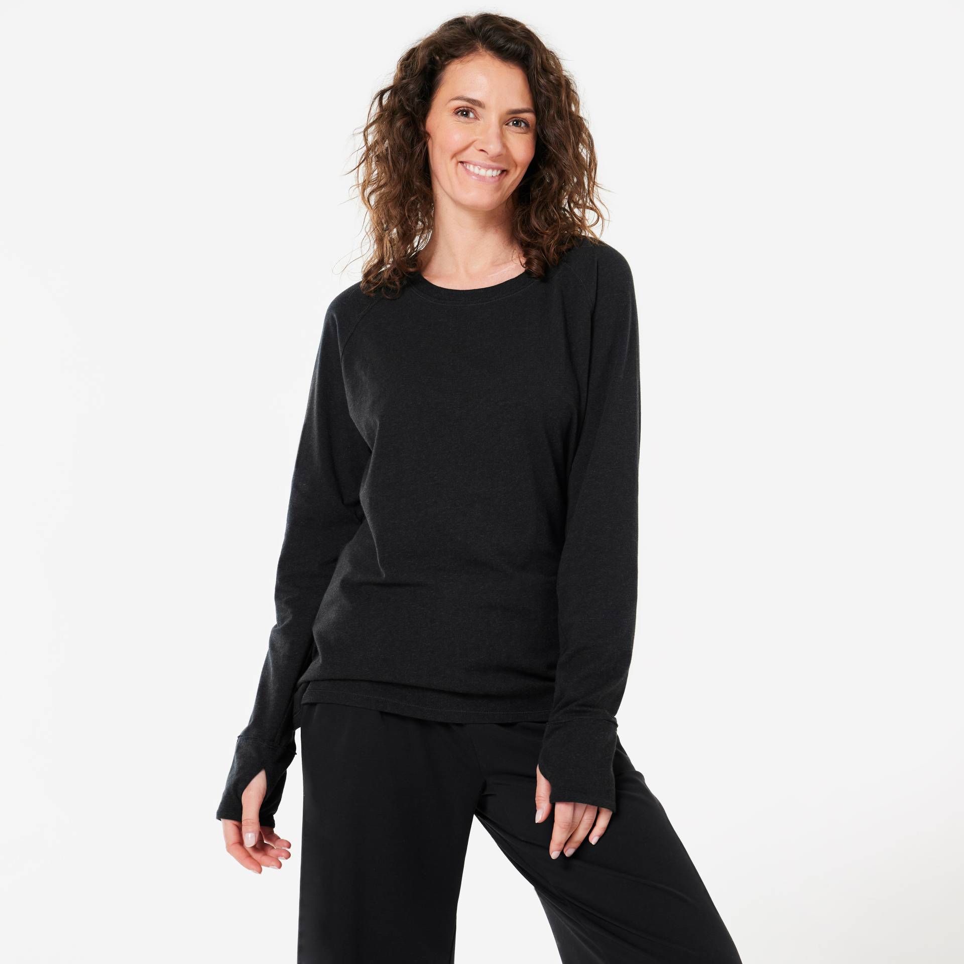 Langarmshirt sanftes Yoga Damen Biobaumwolle - schwarz von KIMJALY