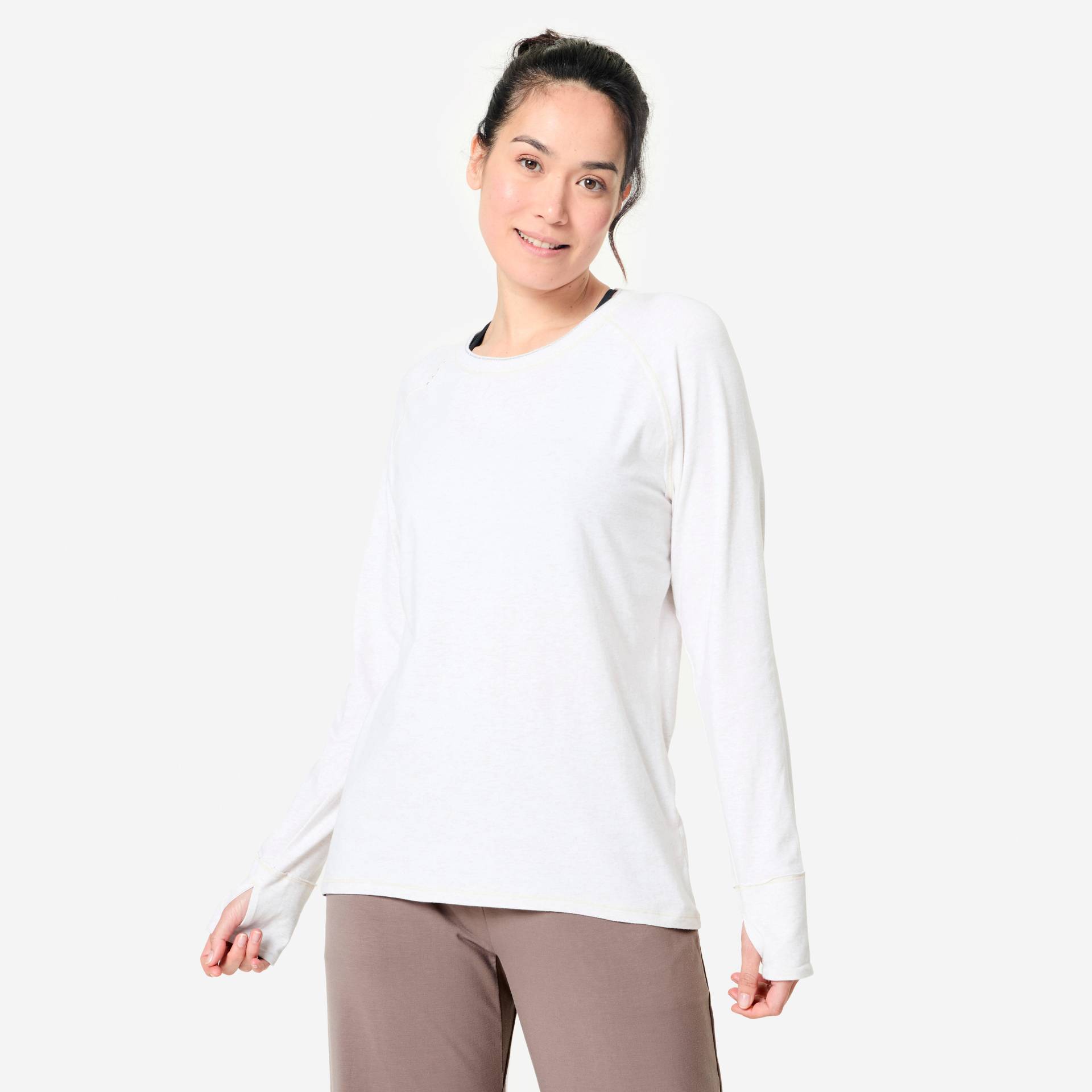 Langarmshirt sanftes Yoga Damen Biobaumwolle - beige Langarmshirt sanftes Yoga Damen Biobaumwolle - beige von KIMJALY