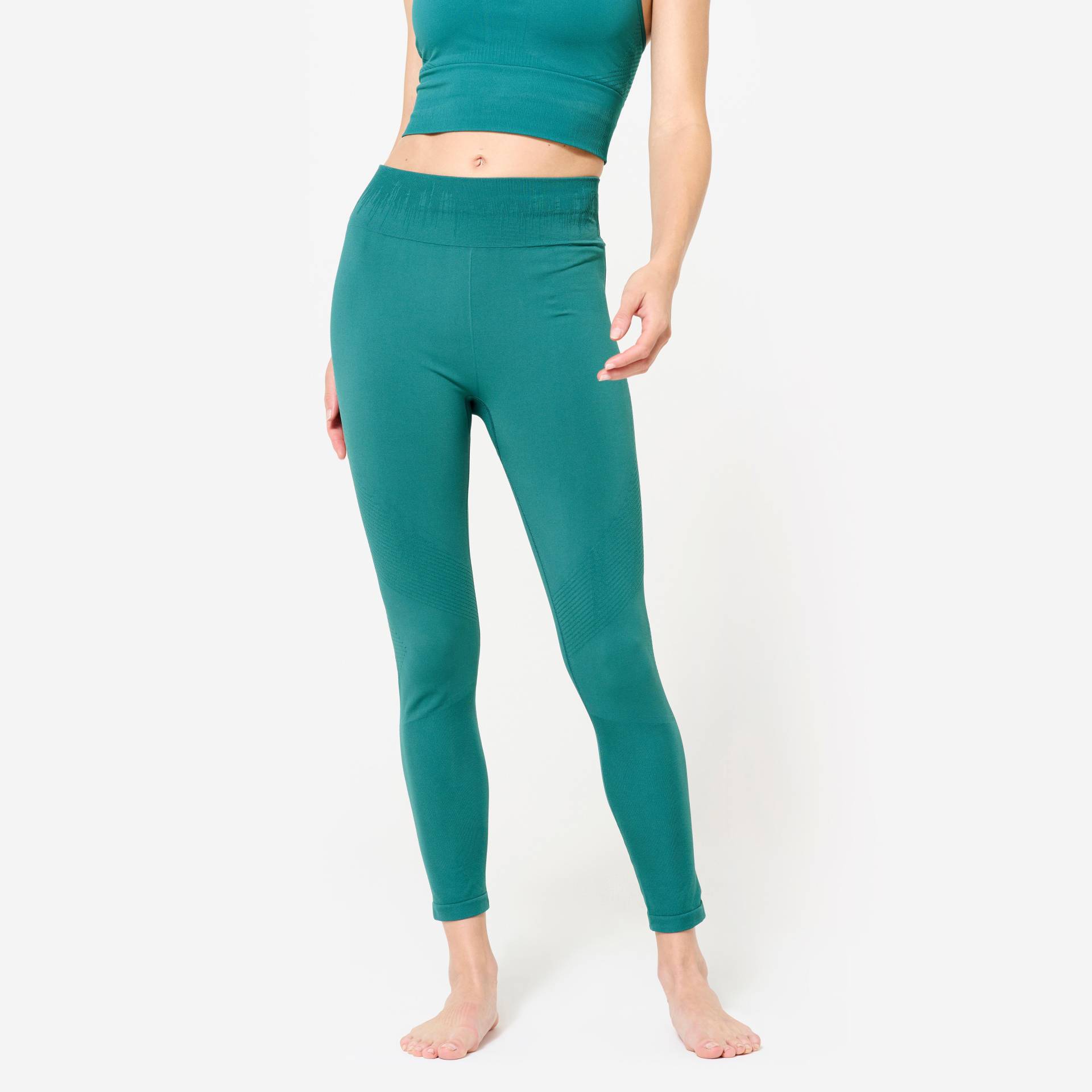 Lange Leggings Yoga Zweite-Haut-Effekt hoher Bund - blaugrün von KIMJALY