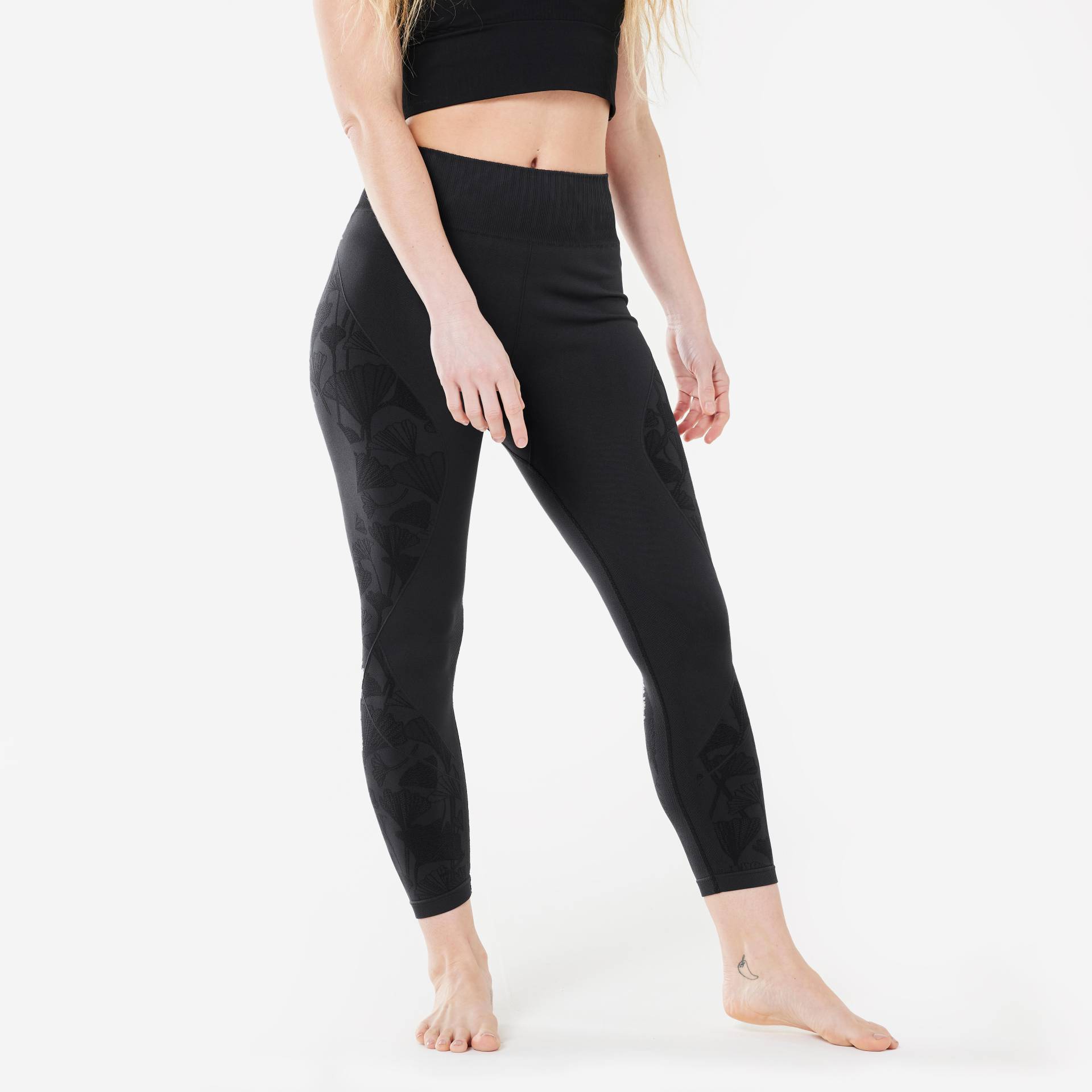 7/8-Leggings dynamisches Yoga Damen nahtlos - schwarz von KIMJALY