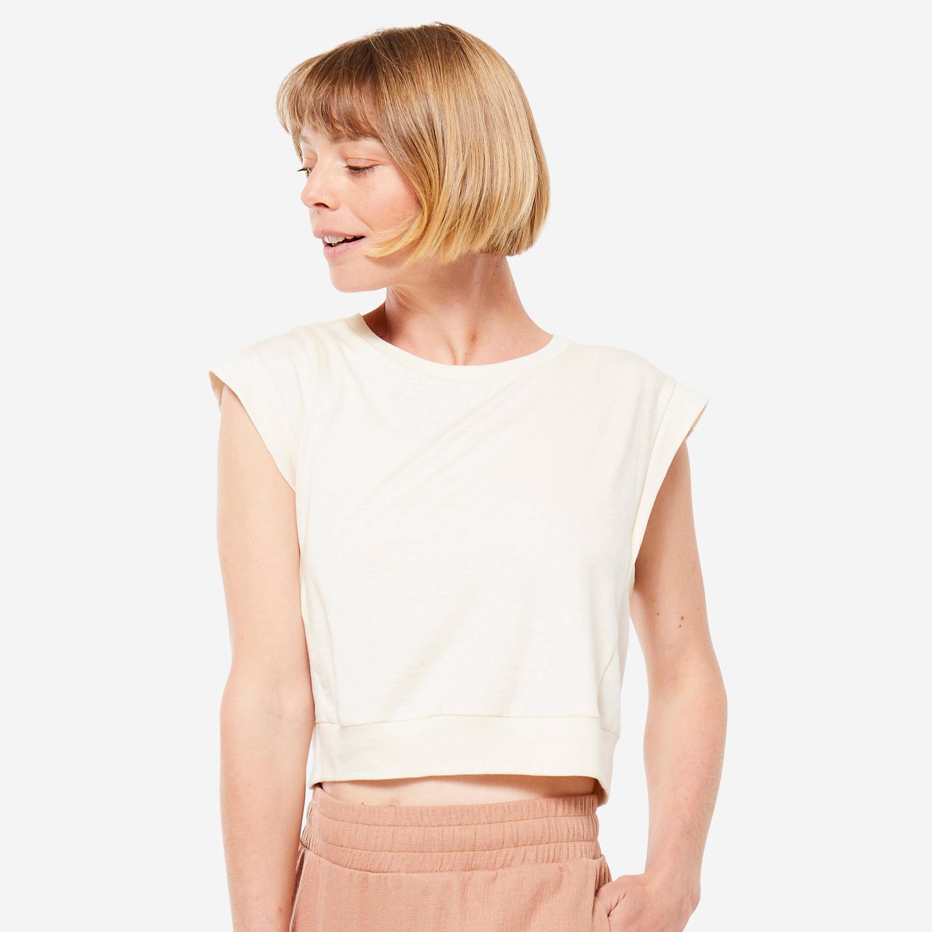 T-Shirt Crop Yoga Damen Loose - beige von KIMJALY