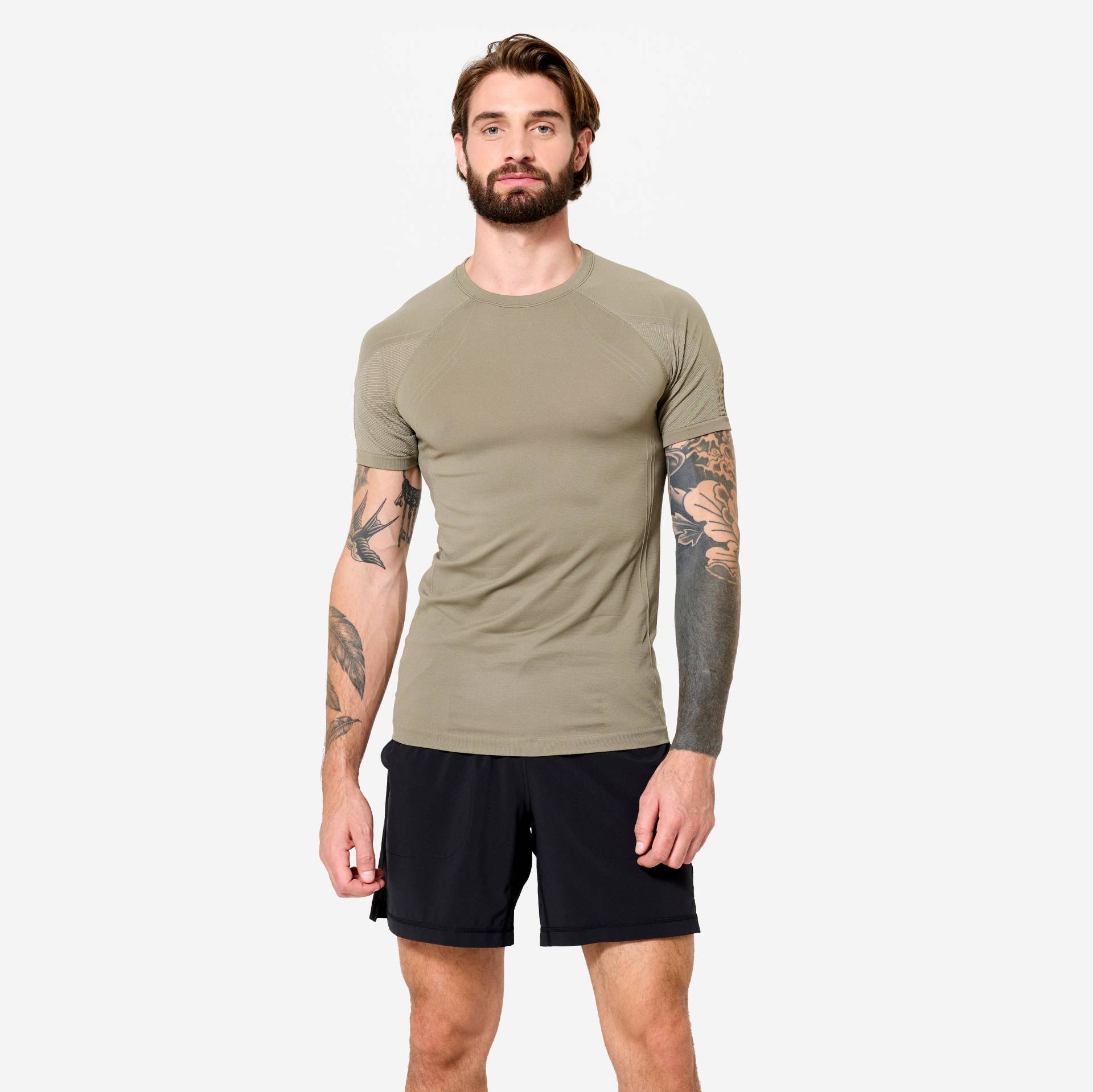 T-Shirt Yoga Herren Zweite-Haut-Effekt - kaschmirbeige T-Shirt Yoga Herren Zweite-Haut-Effekt - kaschmirbeige von KIMJALY