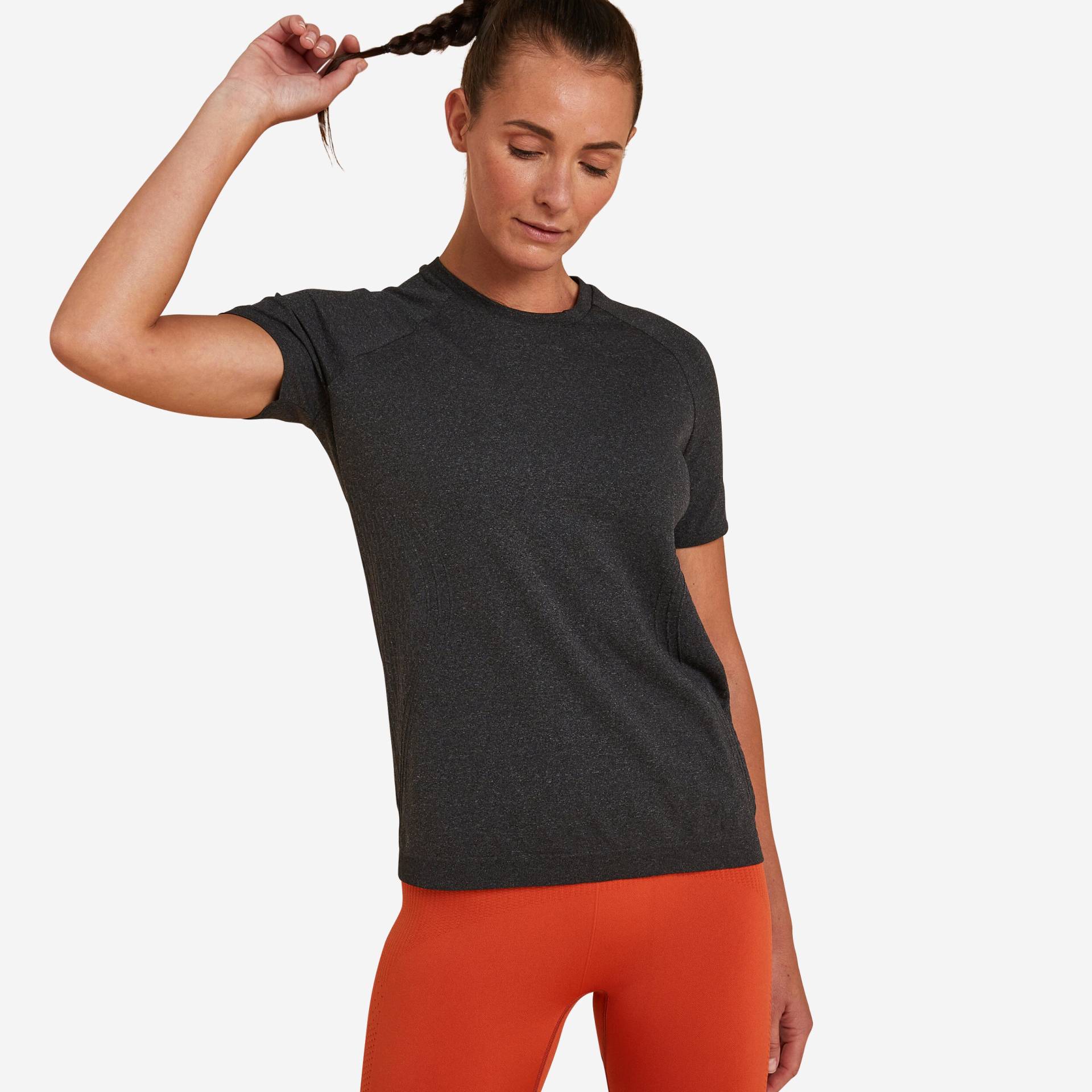 T-Shirt dynamisches Yoga nahtlos Damen - schwarzmeliert von KIMJALY