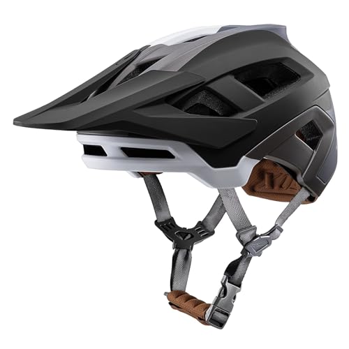 Fahrradhelm Mountainbike Helm MTB Helme Visier Verstellbar für Herren Damen Erwachsene Jugend (Schwarz grau, L(58-62CM)) von KINGBIKE