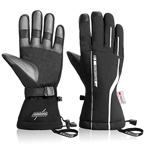 KINGSBOM Wasserdicht Ski- und Schnee-Handschuhe, 3M Thinsulate Winter Warm Touchscreen Snowboard Handschuhe für Herren & Damen - Schwarz & Silber(S) von KINGSBOM