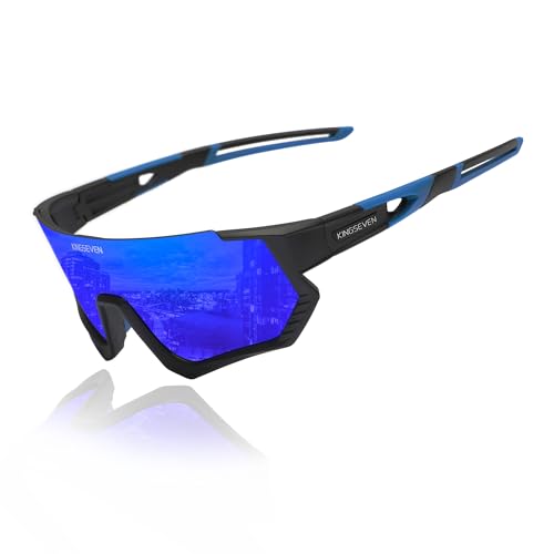 KINGSEVEN Polarisierte Fahrradsonnenbrille Herren Sport Sonnenbrille MTB Fahrradbrille UV400 Schutz LS910 (Black Dark Blue) von KINGSEVEN