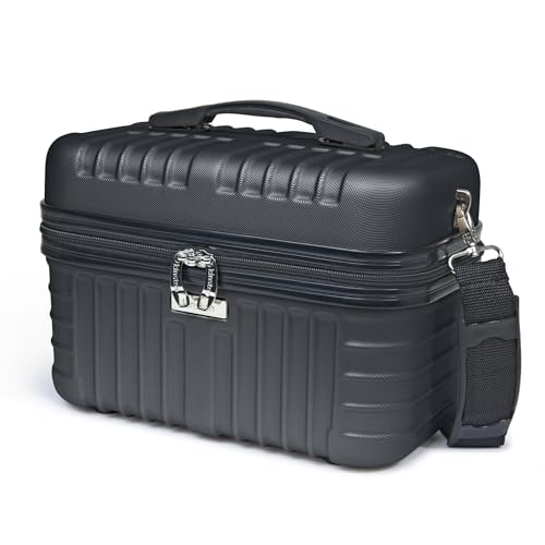 KINSTON Vanity Case Hartschale mit Schultergurt – Kulturbeutel Reise Kosmetik – Hartschale mit Griff – Organizer für Reisen – Aufbewahrungsbox – großes Fassungsvermögen – Schwarz, Schwarz , L 32 x H von KINSTON