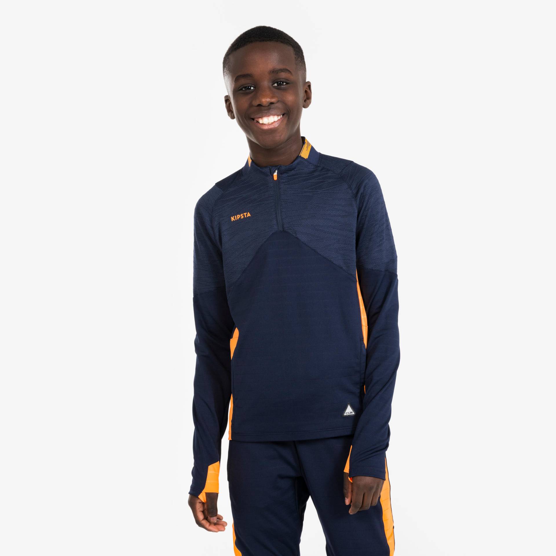Kinder Fußball 1/2 Zip Sweatshirt - CLR marineblau/orange Kinder Fußball 1/2 Zip Sweatshirt - CLR marineblau/orange von KIPSTA
