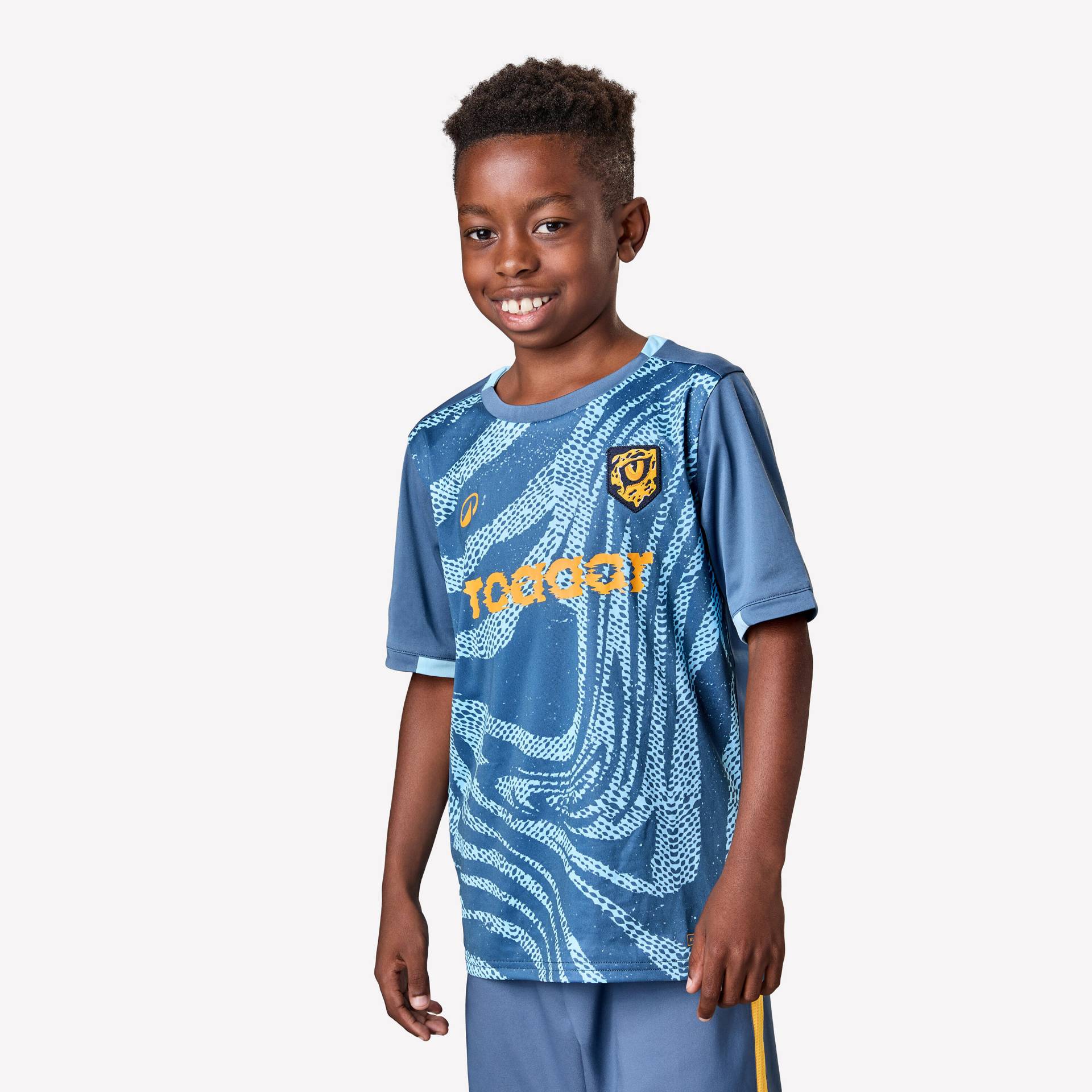 Kinder Fußball Trikot kurzarm - VIRALTO Kids Roarrr Cheetah blau/grau Kinder Fußball Trikot kurzarm - VIRALTO Kids Roarrr Cheetah blau/grau von KIPSTA