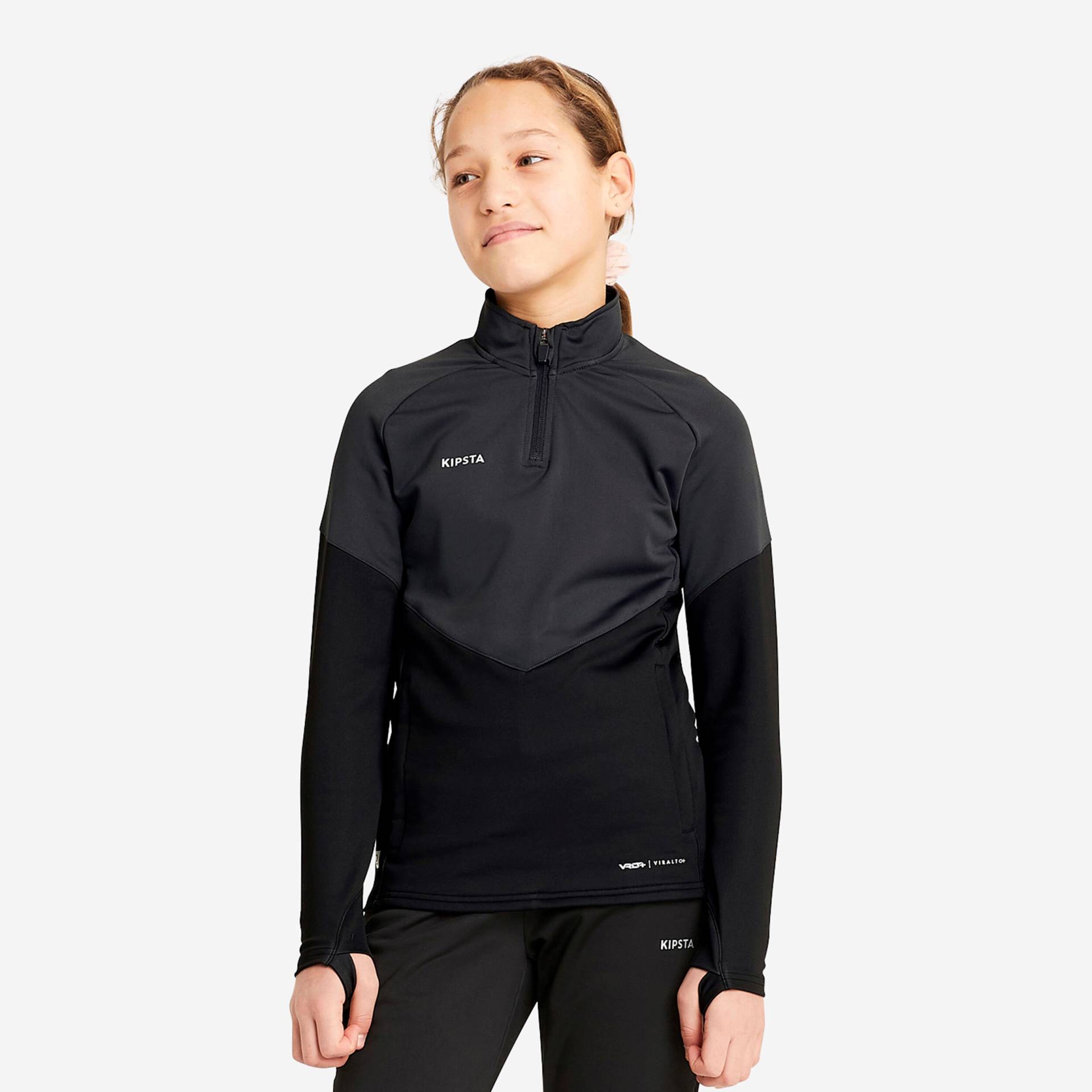 Mädchen Fussball Sweatshirt 1/2 Zip - Viralto schwarz von KIPSTA