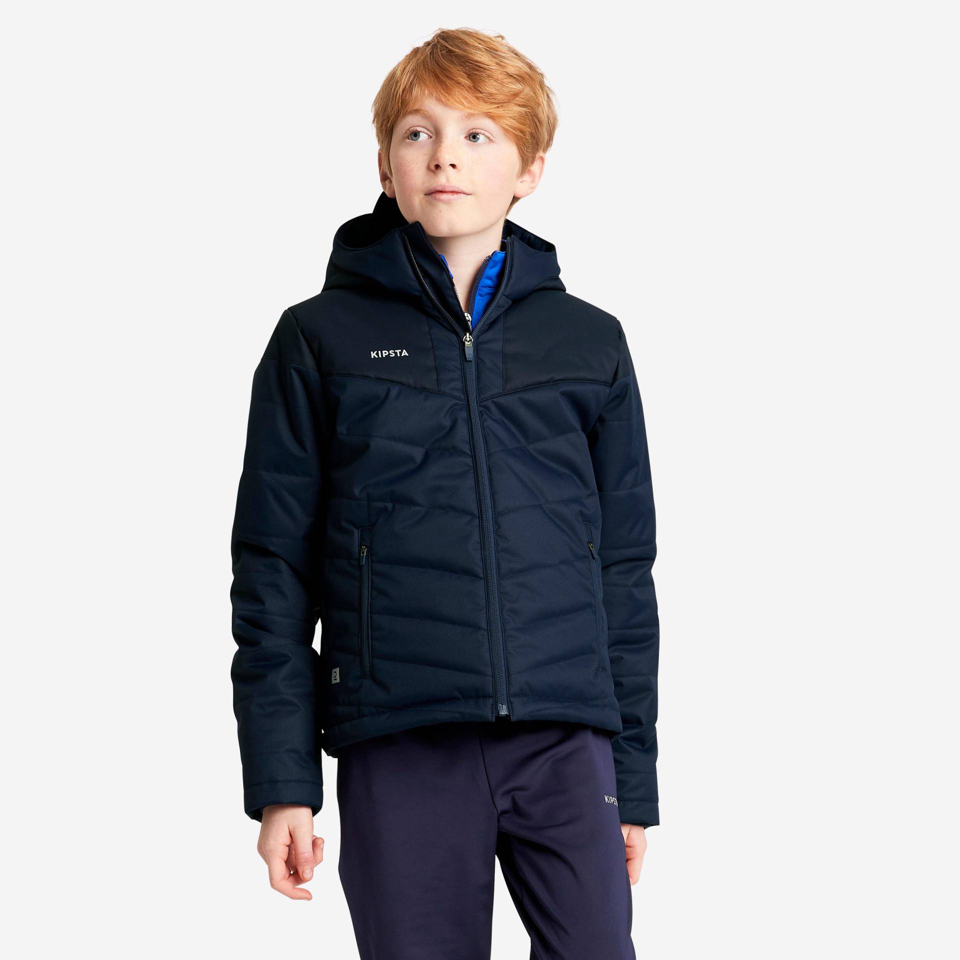 Kinder Fussball Trainingsjacke warm marineblau von KIPSTA