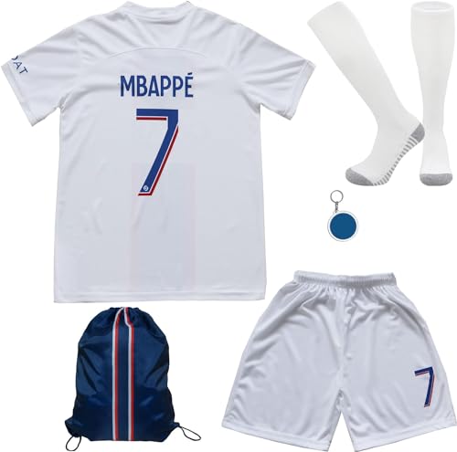 Mbappe #7 2022/2023 Third Trikot Shorts und Socken Kinder und Jugend Größe (Weiß, 30 (13-14 Jahre)) von KISRAS