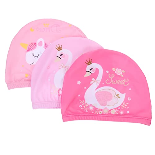 KITANDOVE 3st Schwimmhaube Schwimmhut Badekappen Für Mädchen Elastische Badekappe Duschhaube Kinder Badekappe Kinder Tragbare Badehüte Tragbare Badekappen Schlafmütze Duschhut Polyester Rosa von KITANDOVE