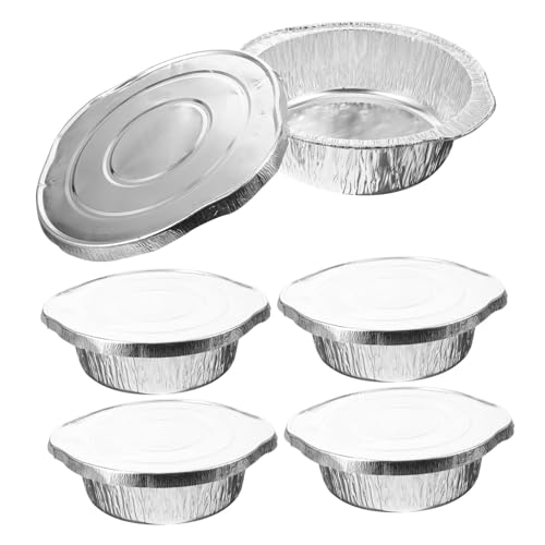 KITANDOVE 5 Sätze Blechpfanne Serviertablett aus Aluminium kleine Folienpfannen Cupcake-Pfanne aus Aluminium Backformen Lebensmittelbehälter aus Alufolie Kuchenbacktopf mit Deckel Silver von KITANDOVE