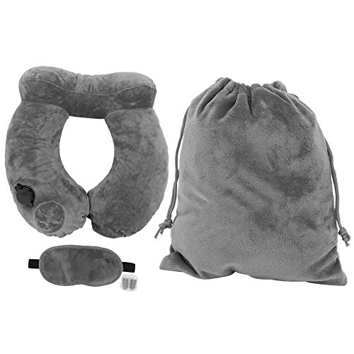 4 Piece Automatic Inflatable Travel Pillow Set Gray U Shaped Neck Support for Comfortable Sleep on Planes, Trains, Cars & More Fast Inflation, Adjustable Pressure, Soft PVC (Grau) von KJAOYU