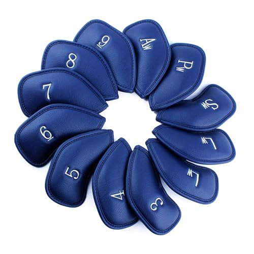 KJDKNC 12Pcs PU Leder Golfschläger Headcover Schutz Abdeckungen Stange Kopf Fällen Imprägniert Golfplätze Iron Head Covers Golfplätze Zubehör von KJDKNC