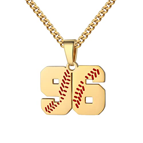 Jewelry Baseball-Nummer für Jungen 00–99, Sportler-Trikotnummer, Edelstahl, vergoldete Kette, 55,9 cm großer Baseball-Charm-Anhänger, personalisiertes Baseball-Geschenk für Männer, Frauen, Mädchen, von KJHFD