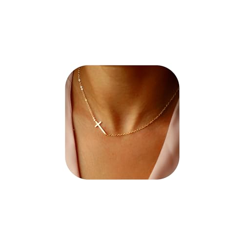 Jewelry Kreuz für Frauen – vergoldetes Kreuz, zierliches Goldkreuz, kleines seitliches Kreuz, Halsreif, Goldkreuz für Frauen, Goldschmuck für Frauen Jewelry for Girls von KJHFD