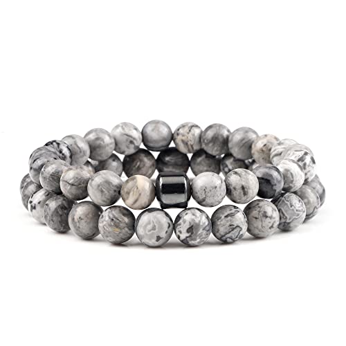 KJHFD Jewelry 2 Teile/Satz Naturstein Perlen Armband Tigerauge Stein Schwarz Lava Perlen Armreifen Handgemachte Liebhaber Yoga Balance Geschenke Jewelry for Girls von KJHFD