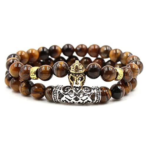 KJHFD Women's Jewelry Armband für Paare, 2 Stück Tigerauge-Stein-Armband mit Buddha-Helm, Dracheneule, Stretch-Armbänder, 19 cm jewlery von KJHFD