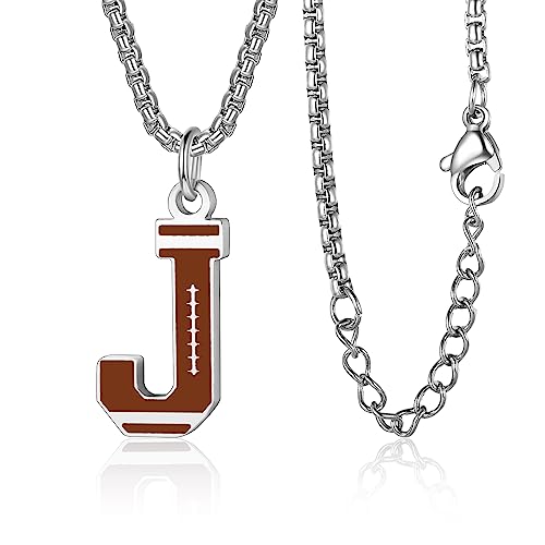 jewelry Fußball-Anfangsbuchstabe AZ für Jungen, Fußball-Charm-Anhänger, Edelstahl, silberne Box-Kette, 55,9 cm + 5,1 cm, personalisiertes Fußball-Geschenk für Männer, Frauen, Mädchen Jewelry for girls von KJHFD