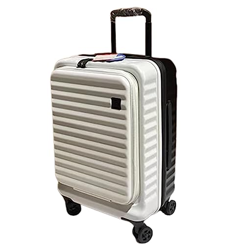 KJZQXYX Erweiterbares Gepäck mit Spinnerrädern, verdickter Koffer mit Öffnung vorne, verstellbare Teleskop-Zugstange, TSA-Zollschloss (white and black 28 in) von KJZQXYX