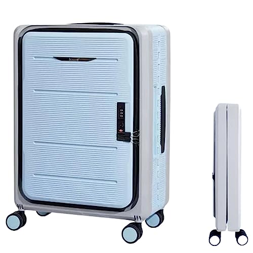 KJZQXYX Faltbarer Koffer, geräuschlose Kombinationsbox mit Frontöffnung, Rollkoffer, Verstellbarer Trolley mit drei Geschwindigkeiten (light blue 24 in) von KJZQXYX